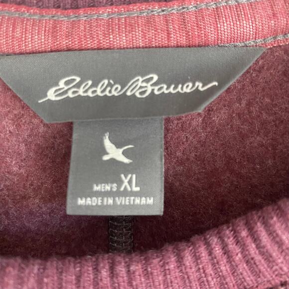 Eddie Bauer Terry Fleece Colorblock Lounge Sweater Men XL Burgundy Gray Crewneck - Picture 4 of 9